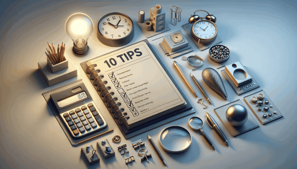 Illustrasjon av en arbeidspult med notatblogg hvor en har notert seg 10 tips man bør tenke på før man skal selge en bedrift/firma