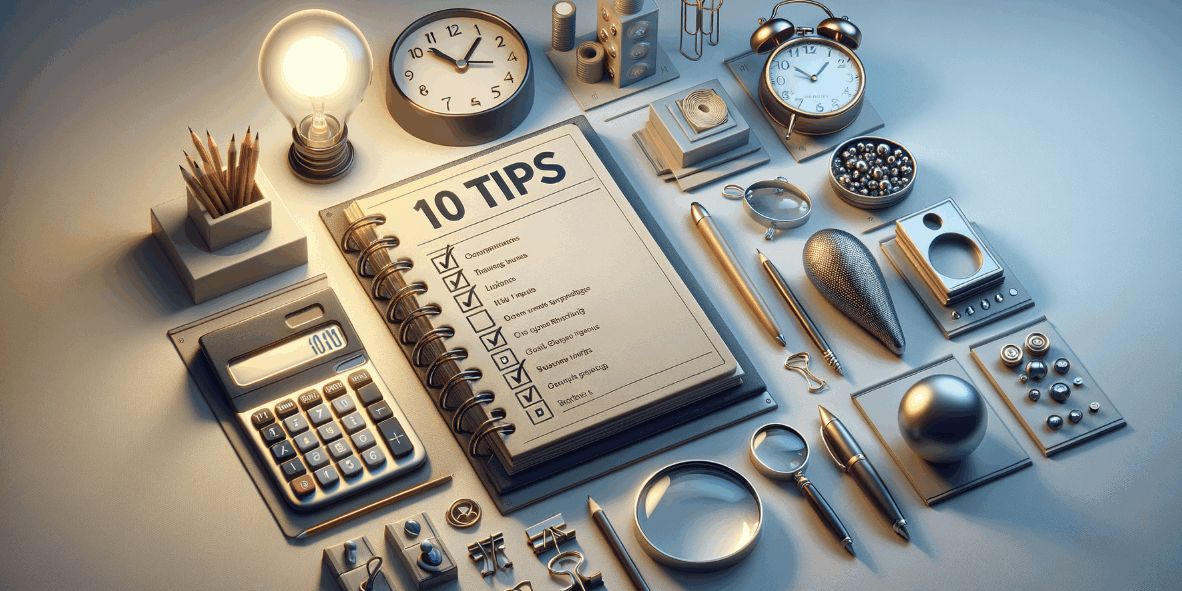 Illustrasjon av en arbeidspult med notatblogg hvor en har notert seg 10 tips man bør tenke på før man skal selge en bedrift/firma