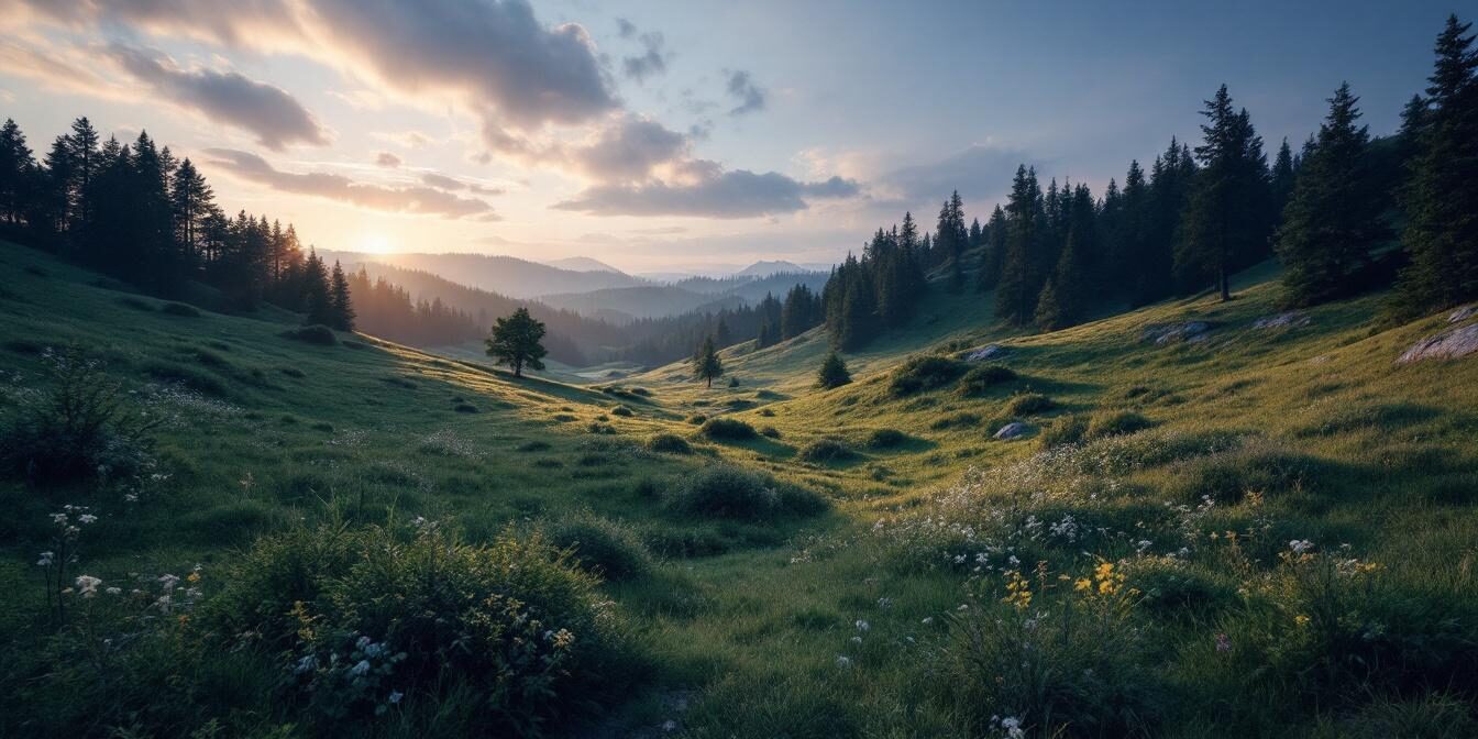 A photograph of a serene landscape that evokes a sense of mystery and intrigue