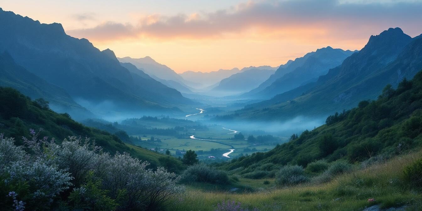 A photograph of a serene and captivating landscape that evokes a sense of mystery and intrigue